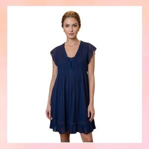 Poupette St Barth Navy Blue Pleated Boho Mini Dress Tunic- Small
